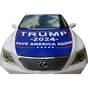 غطاء غطاء السيارة بعلم ترامب مبتسم 2024 MAGA سهل الارتداء، نسيج مرن مقاوم للطقس، لافتة غير لاصقة 3.5 × 5 قدم تناسب معظم السيارات USA SHIP