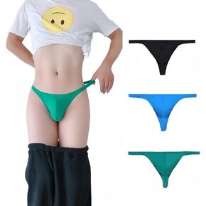 Mens Nylon Thongs Low-Rise Athletic Supporter G-String Black/Blue/Green 3 Pack