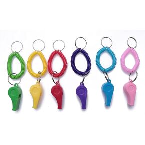 6 Pcs Sport Whistle with Bracelet Keychain Colorful Stretchable Coil Wrist Key Rings for Sports Coaches Referees School Soccer Team Survival Emergency Training Outdoor Activities