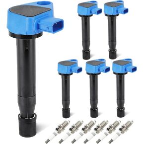 Red Set of 6 Ignition Coils Pack 6 Iridum Spark Plugs Compatible with 99-07 Honda Odyssey, 00-02 Accord, 01-03 CL TL Replace UF242