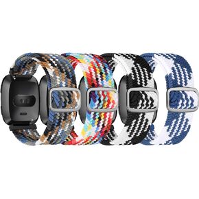 4 Pack Elastic Nylon Bands Compatible with Fitbit Versa & Versa Lite & Versa 2 & Versa SE for Women Men, Adjustable Soft Stretchy Breathable Replacement Straps for Fitbit Versa Smartwatch
