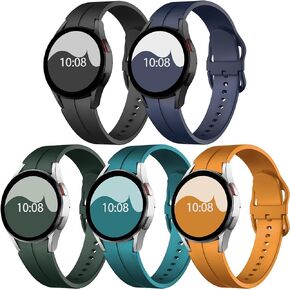 5 Pack Band Compatible with Samsung Galaxy Watch 6/5/ 4 40mm 44mm, Galaxy Watch 5 Pro Bands 45mm/ Galaxy Watch 6/4 Classic 42mm 46mm, No Gap Silicone Replacment Strap with Colorful Buckle for Women Men