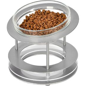 Cat Food Glass Bowl, Elevated Raised Cat Dish with Steel Stand, Tilted Pet Food Water Feeder Whisker-Friendly Bowls Indoors Feeding Station for Cats Small Dogs Kitten-MK2066A