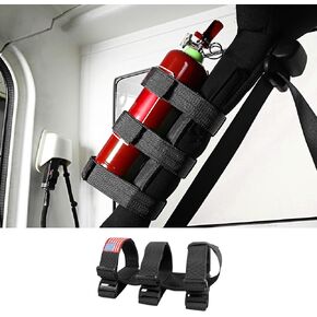 Hoolcar Roll Bar Fire Extinguisher Holder 2.5-3LB Adjustable Extinguisher Strap Mount for 1965-2021 Jeep Wrangler TJ CJ YJ JK JKU JL JLU JT, Black, 1PC