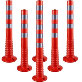 VEVOR Traffic Delineator, 6 PCS Posts Channelizer Cone, Delineator Post Kit 30" in Height, PU Traffic Post, Orange Safety Cones, Portable Spring Posts with Base, Barrier Cones with Reflective Bands