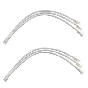 2PCS PWM Fan Splitter Cable 4 Pin One-to-Three Line 27cm Computer CPU Cooling Temperature Control Suitable for Computers Extension Cable Converter White