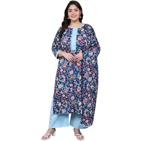 Tissu Mother's Day Gifts Women's Plus Size Multicolor Printed Pure Cotton Kurta & Palazzo with Dupatta