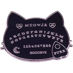 Cat Kitten Kitty Lover Ouija Board Meowja Halloween Black Goth Occult 1.1" Enamel Pin Badge