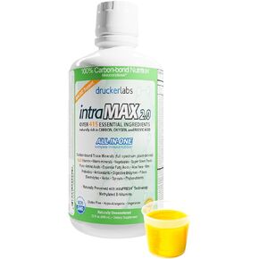 DRUCKER Labs - IntraMAX 2.0 Organic Liquid Trace Minerals, Liquid Multivitamin for Men and Women, Non GMO, Dairy Free, Gluten Free, Magnesium, Zinc, Vitamin D, C, E, Sugar Free (32 oz., Unsweetened)
