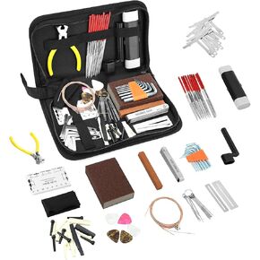QWORK 72Pcs Guitar Tool Kit, Complete Guitar Repairing and Maintenance Set for Acoustic, Electric Guitars, Bass, Ukulele, Banjo, Includes Luthier Tools, Picks, Strings and Storage Bag