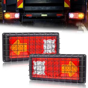 LED Trailer Tail Light Kit, 24V 43-LED Brake Turn Signals Reverse Running Light with Iron Net Truck Trailer RV Camper Van Boat Taillights Assembly, Waterproof, 2PCS
