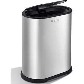 Bathroom Trash Can with Press Top Lid, 2.1 Gallon Small Slim Trash Can, Stainless Steel Narrow Garbage Can Wastebasket Trash Can,Removable Liner Bucket Trash Bin for Bathroom,Bedroom(Silver) in Kuwait