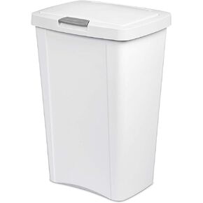 Sterilite 13 Gallon TouchTop Wastebasket w/ Lid, Opens with Touch, Trash Can for the Kitchen or Mudroom, White, 4-Pack