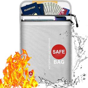 Fireproof Document Bags,Waterproof and Fireproof Money Bag,Fireproof Safe Storage Pouch with Double Zipper Double Layer for A4 Document Holder,File,Cash and Tablet
