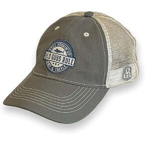 Old Guys Rule Men's Trucker Hat, Hookin Up - Gift for Dad, Grandpa, Husband, Father's Day, Birthday, Holiday - Funny Novelty Hat for Fishing, Camping, Outdoors, Adventure, Vacation (Grey Mist & Ivory)
