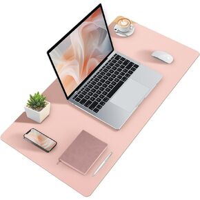 Niviy Pink Desk Mat, Leather Desk Pad with Ergonomic Mouse Wrist Rest Support Pad, Waterproof Mouse Pad Set, Desk Matt for Desktop, Keyboard and Mouse(31.5" x 15.7")