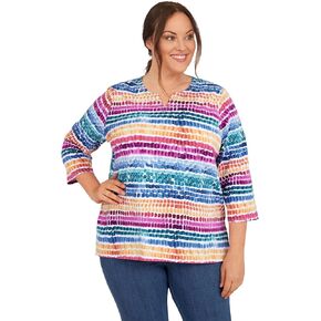 Alfred Dunner Women's Plus-Size Rainbow Dot Split Neck Top