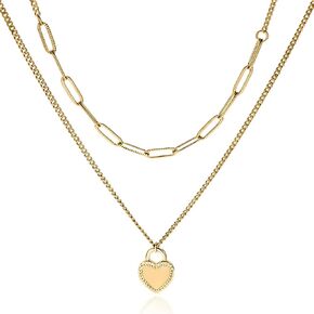 Heart Layered Choker Necklace,Dainty 14k Gold/Silver Filled Heart Pendant Choker Chain Necklace Hip Hop Jewelry for Women in Saudi Arabia