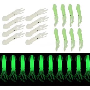 16PCS 4 inch Octopus Lures Squid Skirt Simulation Bait Glow in Dark Luminous Soft Silicone Trolling Fishing Lure for Tuna Marlin Dolphin Bass