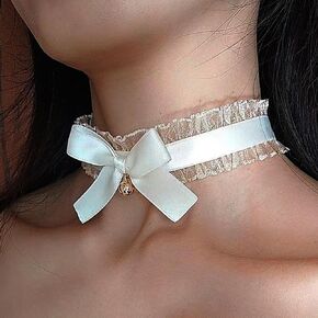 JEAIRTS Gothic Lace Choker Necklace with Bell Velvet Bow-knot Necklaces Lolita Party Costume Chain Necklace for Women and Girls
