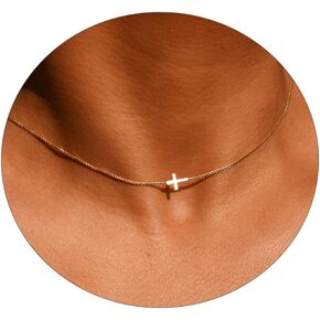 MOLEVY Choker Necklace for Women 14k Gold Plated Necklaces Silver Necklace Dainty Chain Necklaces Shiny Cross Circle Beads Rope Gold Paperclip Chain Necklace Everyday Jewelry Gift
