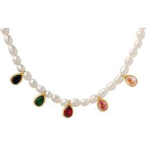 قلادة متقاطعة من اللؤلؤ الأبيض من Fleshwater للنساء، هدايا مجوهرات بوهو بيضاء مطرزة لطيفة مصنوعة يدويًا للفتيات in Kuwait