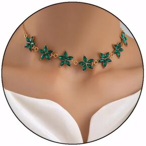 Emerald Choker Necklaces Gold Layered Necklace Green Crystal Pendant Crystal Flower Necklace Water Droplet Pendant Necklace Jewelry Gifts for Women