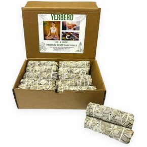 (Pack of 20)-Yerbero - Premium 4 Inches Long California White Sage. 20 Hand Tied Bundles Smudging Kit for Home Cleansing, Meditation. Purifying Ceremonial Ritual