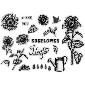 Sunflower Thank You Words Clear Stamps for Card Making Decoration DIY Scrapbooking, Flowers Transparent Rubber Seal Stamps for Photo Card Album Crafting Supplies.