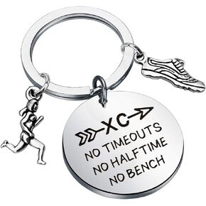 CHOORO Cross Country Jewelry XC Runner Keychain XC No Timeouts No Halftime No Bench Running Shoe Charm Keychain