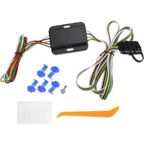 Powered 3-to-2-Wire Trailer Tail Light Converter, Vehicle with Leads and 4-Way Wiring Harness Connector Metal Plastic Black, 1 Set