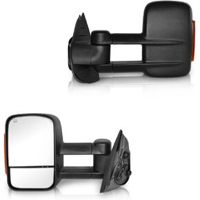 PZ Towing Mirrors Replacement Fit for 2003-2007 Chevy Silverado for GMC Sierra 1500 2500 3500 HD Black Power Heated Amber Signal Pair Set LH RH