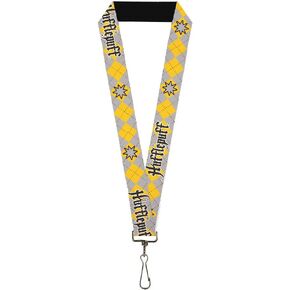Lanyard Harry Potter Hufflepuff Stars Argyle Plaid Gray Gold Browns