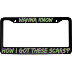 License Plate Frame Wanna Know How I Got These Scars The Joker License Plate Frame for Women/Men Aluminum Metal License Tag Holder with Chrome Screw Caps L