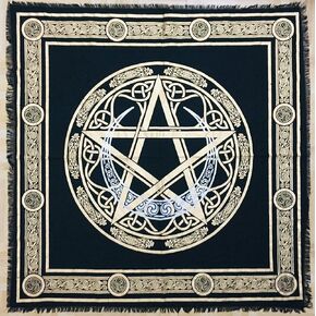 Indian Consigners Altar Cloth Crescent Pentagram Witchcraft Alter Tarot Spread Top Cloth Wiccan Square Spiritual 18 by 18 Sacred Cloth Crescent Pentagram