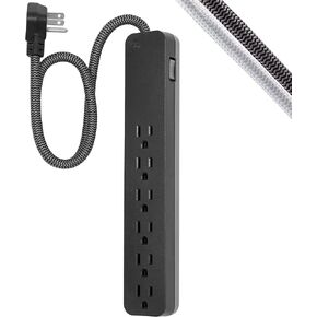 GE UltraPro 6-Outlet Surge Protector, 2 Ft Designer Braided Extension Cord, 560 Joules, Flat Plug, Wall Mount, UL Listed, Black, 45266