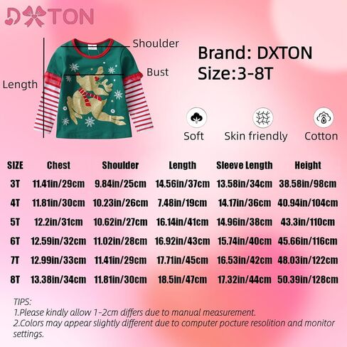 DXTON طفل أطفال بنات قمصان طويلة الأكمام لطيف عيد الميلاد الجرافيك تيز بلوزة خريف شتاء 3-8 سنوات in Kuwait
