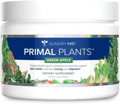 Gundry MD® Primal Plants MTHF Greens Powder Superfood الملحق لدعم صحة البشرة، وتحسين الطاقة والهضم، 1 حصة كاملة من الخضروات - نكهة التفاح الأخضر (30 حصة) (صيغة جديدة) in Kuwait