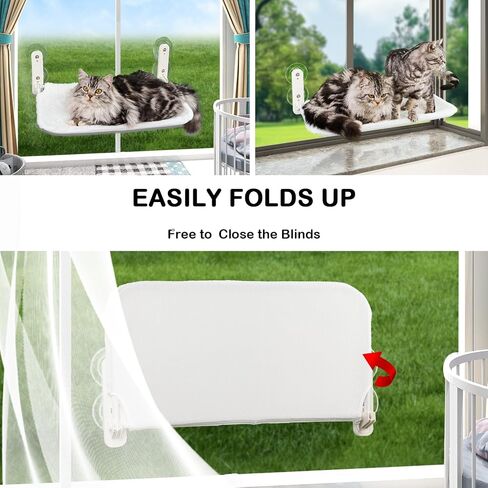 Cat Window Hammock,Foldable Cat Window Hammock with 4 Strong Suction Cups,Cordless Cat Perch Solid Metal Frame and Soft Cover,Cat Hammock for Window Indoor (Large, Gray) in Saudi Arabia