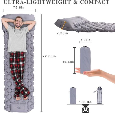 BoxedHome Camping Sleeping Pad, Ultralight Inflatable Camping Mat with Built-in Pillow Sleeping Pads for Camping Backpacking Hiking Traveling Tent, Compact & Lightweight Air Mattress in Saudi Arabia
