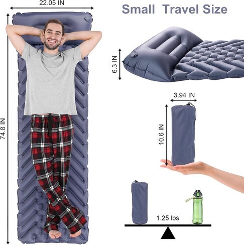 BoxedHome Camping Sleeping Pad, Ultralight Inflatable Camping Mat with Built-in Pillow Sleeping Pads for Camping Backpacking Hiking Traveling Tent, Compact & Lightweight Air Mattress in Saudi Arabia