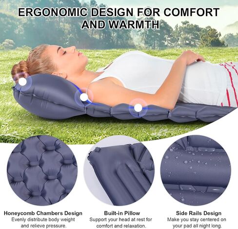 BoxedHome Camping Sleeping Pad, Ultralight Inflatable Camping Mat with Built-in Pillow Sleeping Pads for Camping Backpacking Hiking Traveling Tent, Compact & Lightweight Air Mattress in Saudi Arabia