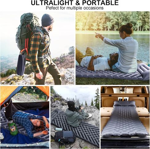 BoxedHome Camping Sleeping Pad, Ultralight Inflatable Camping Mat with Built-in Pillow Sleeping Pads for Camping Backpacking Hiking Traveling Tent, Compact & Lightweight Air Mattress in Saudi Arabia