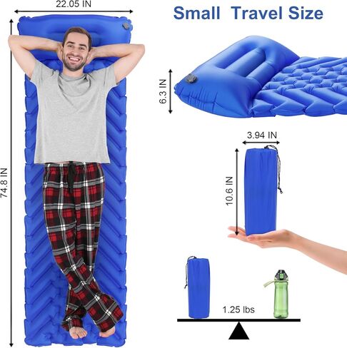 وسادة نوم للتخييم من BoxedHome، سجادة تخييم خفيفة الوزن قابلة للنفخ مع وسائد نوم مدمجة للتخييم وحقائب الظهر والمشي لمسافات طويلة وخيمة السفر، مرتبة هوائية مدمجة وخفيفة الوزن in Kuwait