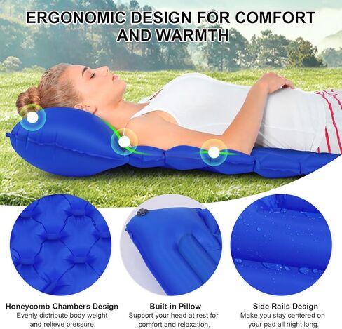 وسادة نوم للتخييم من BoxedHome، سجادة تخييم خفيفة الوزن قابلة للنفخ مع وسائد نوم مدمجة للتخييم وحقائب الظهر والمشي لمسافات طويلة وخيمة السفر، مرتبة هوائية مدمجة وخفيفة الوزن in Kuwait