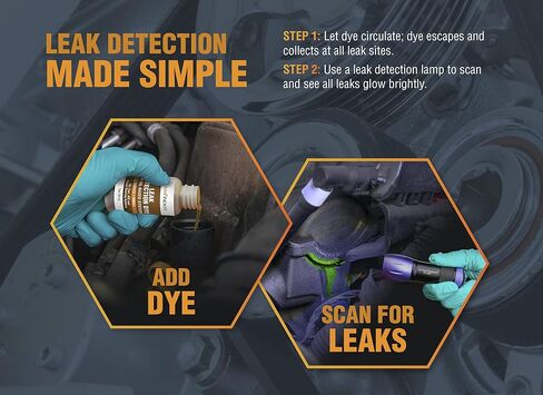 LF1008 Automotive Universal Air Conditioner Refrigerant Leak Detection Dye, Services R134a, R-1234yf Systems, 8oz AC Fluorescent Dye Twin-Neck Bottle, Made in USA in Saudi Arabia