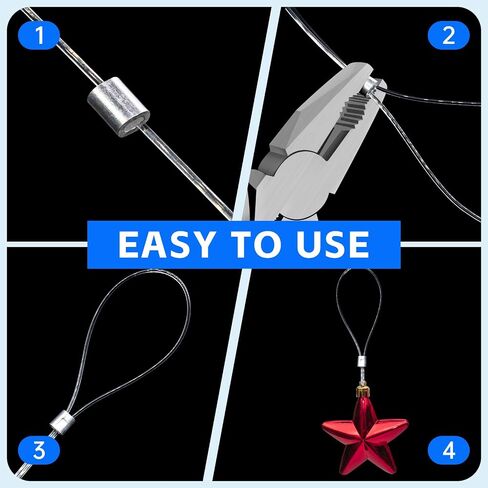 Strong Clear Invisible Hanging Wire - 0.8MM String Thick Nylon Wire Fishing Line 656FT Clear String Wire with 100Pcs Aluminum Crimping Sleeves for Picture Frame, String Light, Flowerpot, Craft in Saudi Arabia