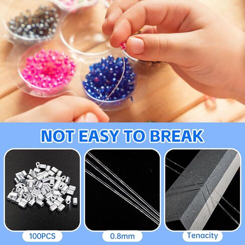 Strong Clear Invisible Hanging Wire - 0.8MM String Thick Nylon Wire Fishing Line 656FT Clear String Wire with 100Pcs Aluminum Crimping Sleeves for Picture Frame, String Light, Flowerpot, Craft in Saudi Arabia