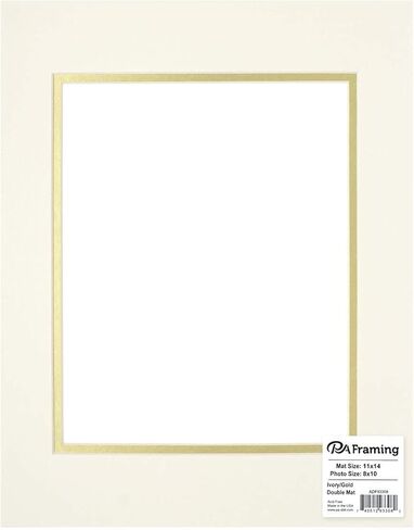 PA Framing, Double Layer Mat, 11 x 14 inches - Cream Core Ivory and Matte Metallic Gold Inner in Saudi Arabia