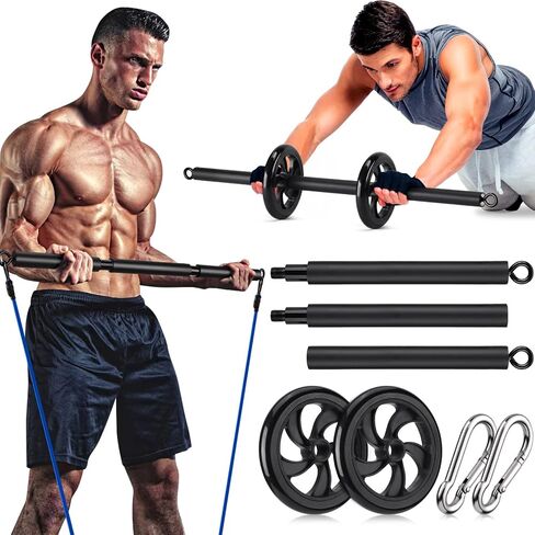 TOBWOLF Resistance Band Bar with Ab Roller, 40.2 Inches Detachable 3-Section Stretched Fusion Pilates Bar Max Load 440 Lbs, Multifunctional Pilates Sculpt Bar for Women Home Gym Yoga Pilates Workouts in Saudi Arabia